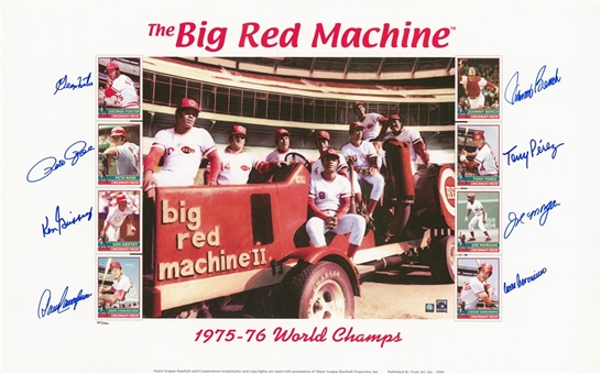 1975-76 Cincinnati Red Starting 8 Signed "The Big Red Machine" 17.5 x 27.5 Tractor Lithograph – LE 314/1976 (Beckett GEM MINT 10)